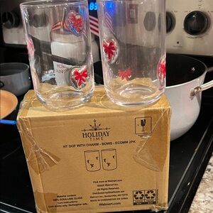 Holiday Time Glasses with Festive Red Bows